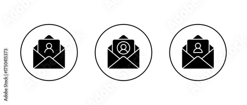 Avatar profile email icon in circular outline. Open envelope with account symbol