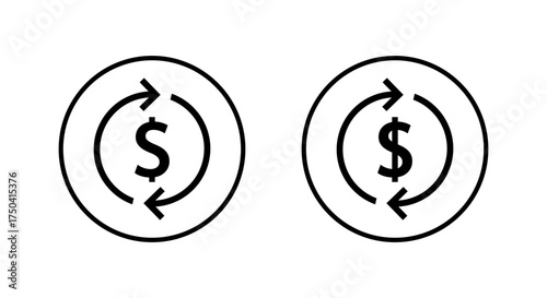 Dollar exchange loop icon in circular outline. Money sign with circular arrow symbol. Currency flow cycle concept
