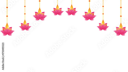 Colorful hanging Diya lamps Diwali festival of India Indian traditional festival Indian culture isolated on white, transparent background