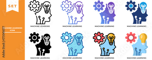 Machine Learning Icon Set – Artificial Intelligence, Data Analysis, Automation, and Smart Technology Illustration Pack