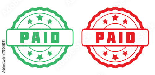 Green and red paid stamps for an invoice or receipt. Vector Illustration. 