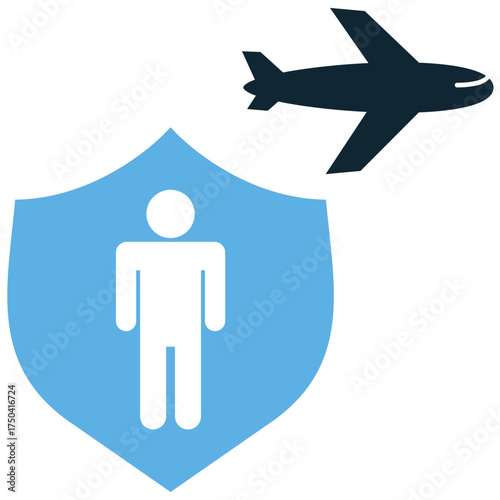 Travel insurance icon vector. Ideal for security, protection, and policy coverage themes. This graphic symbolizes safety and risk management for international trips.