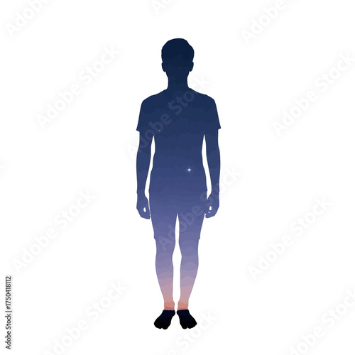 Human silhouette standing upright, minimalist design, simple background.