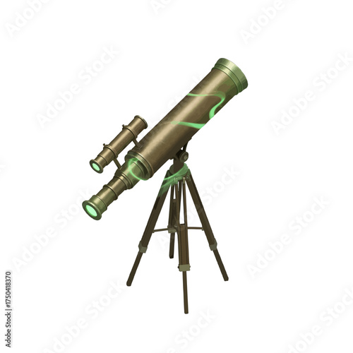 Detailed telescope on tripod, ready for astronomical observations.