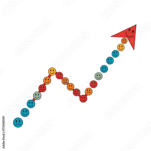 Smiling faces form an upward trend arrow.