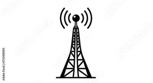 White Outline Radio Tower Icon with Signal Waves gigapixel isolated on a transparent background