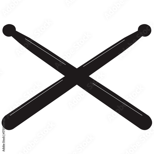 Crossed drumsticks silhouette isolated on white background. vector illustration of percussion instrument design, music, rhythm and band. Drummer symbol for art and logo concept