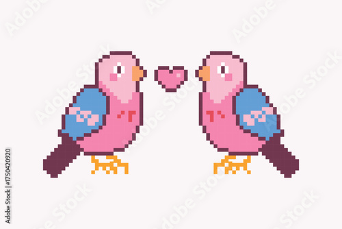 pixel art love bird vector illustration set