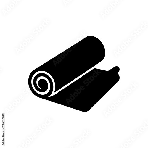 Rolled black yoga mat on white background on transparent background silhouette