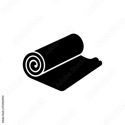 Rolled mat illustration in black color on transparent background silhouette