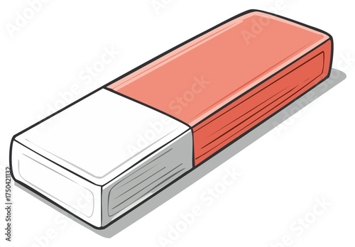 Cartoon style pencil eraser illustration, red and white rubber stationery tool
