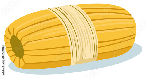 Illustration of a Mexican Tamale, Traditional Food, Wrapped in Corn Husk