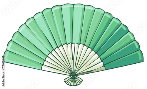 Light Green Folding Hand Fan With Pleats And Scalloped Edge