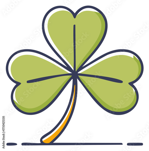 Stylized green three leaf clover icon with shamrock for Irish luck and good fortune