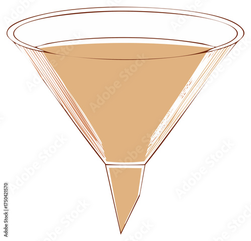 Stylized Brown Liquid Flowing Through Glass Funnel for Filtration Process