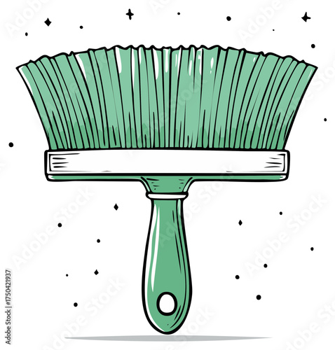 Cartoon Style Green Paint Brush Illustration for Artistic Projects and Home Renovation