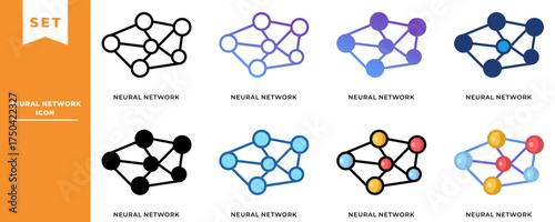 Neural Network Icon Set – Deep Learning, Artificial Intelligence, and Data Processing Structure Illustration Pack