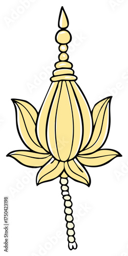 Stylized Yellow Lotus Flower Symbol with Ornate Finial and Stem