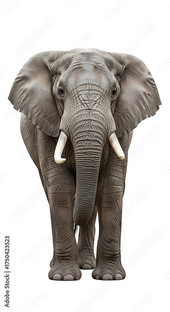 Fototapeta premium Majestic African Elephant Standing Tall on a White Background.