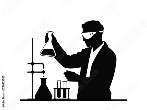 Black silhouette scientist performing chemical experiment laboratory