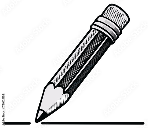 Sharpened Pencil Drawing Horizontal Line on White Paper Graphic Illustration Design Element