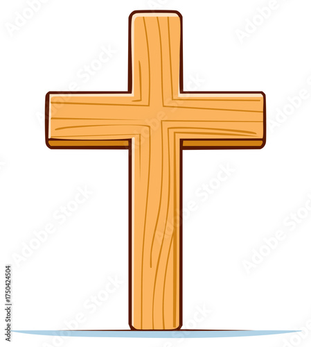 Wooden Christian Cross Symbol of Faith Belief Hope and Salvation in Religious Life Cartoon Illustration