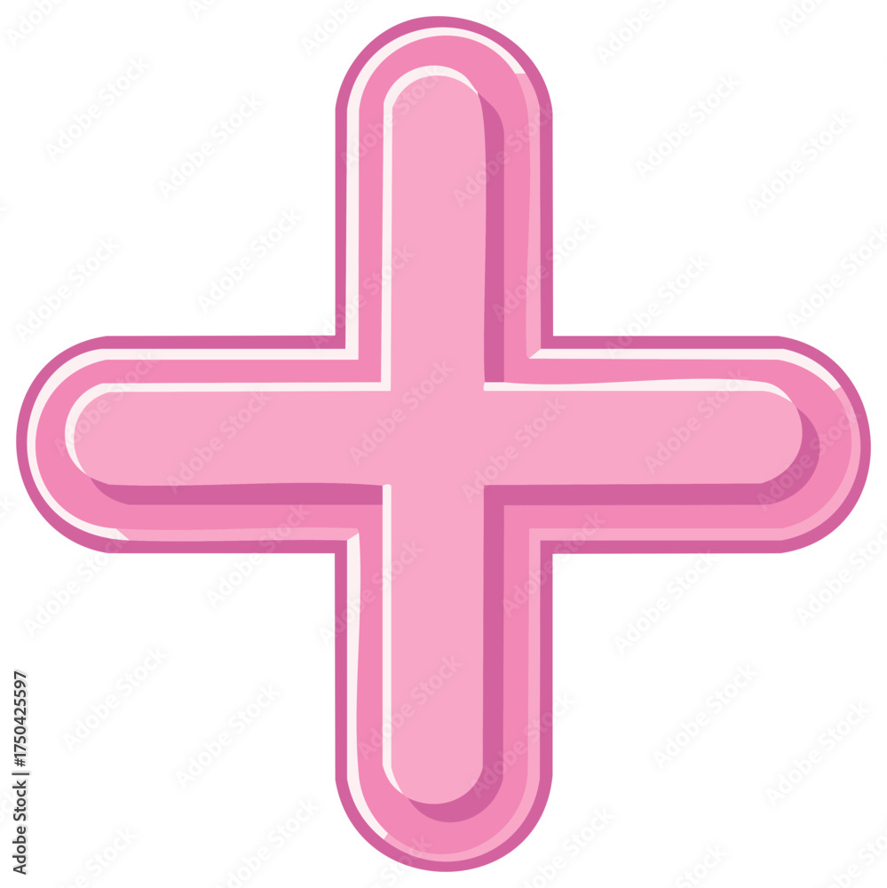 Fototapeta premium Pink cross illustration with shaded layers graphic design element