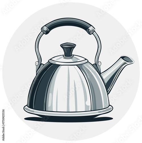 Vintage style metallic stovetop kettle with black handle and steam spout