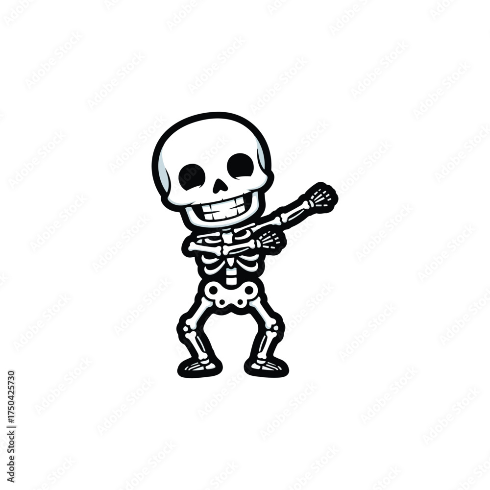 Fototapeta premium Cute halloween cartoon skeleton clip art, a spooky kawaii mascot with mystic humor. This halloween icon and funny ghost sticker is scary cute for any invitation spirit
