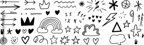 Hand Drawn Doodle Set with Hearts Stars Arrows