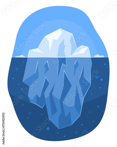 Iceberg Floating in Blue Arctic Ocean Concept Flat Illustration Clip Art Isolated on White