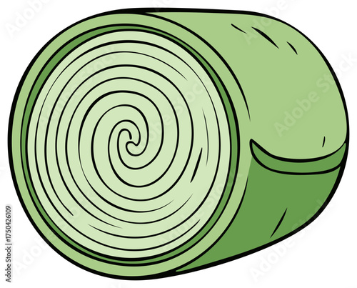 Illustration of a green bale of hay, rolled grass bundle, round hay roll