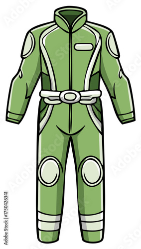 Green cartoon racing suit with white accents and belt