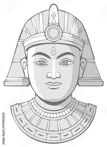 Egyptian Pharaoh Portrait Wearing a Nemes Headdress with Uraeus and Vulture Symbols