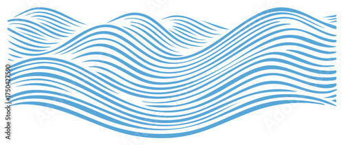 Abstract blue ocean waves with a flowing linear pattern vector illustration background