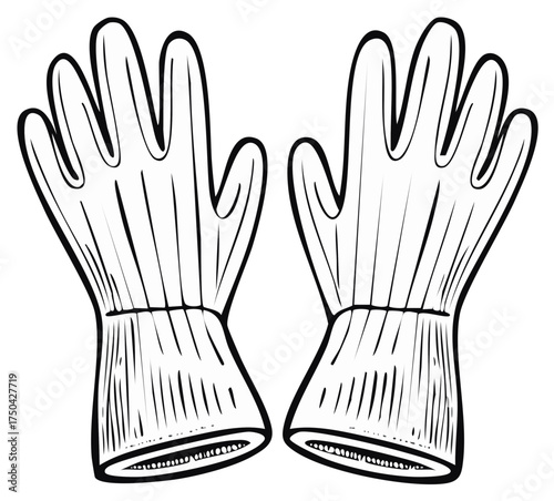 Simple black outline illustration of a pair of protective household gloves for cleaning and work