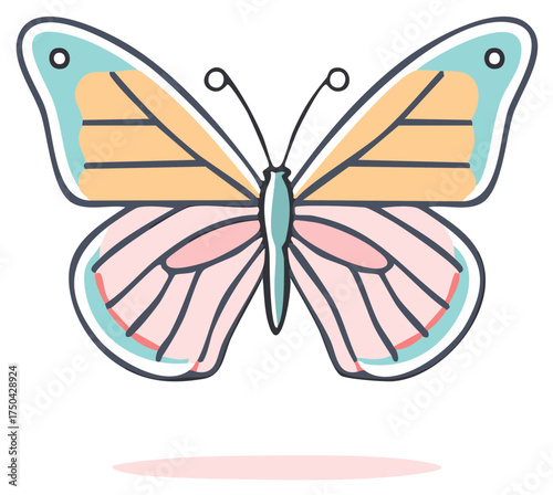 Stylized Butterfly with Pastel Wings and Outline Illustration