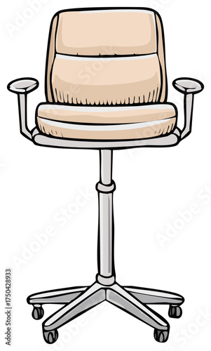 Beige cushioned adjustable office chair with armrests and caster wheels, perfect for workplace or home office, cartoon illustration