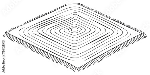 Abstract drawing of a patterned rug with fringe detail