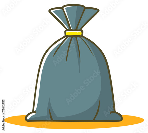 Simple graphic of a sealed trash bag with a yellow tie against a clean white background