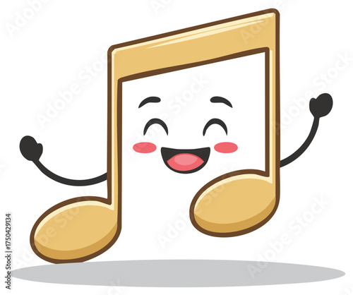 Cheerful Musical Note Character with Arms Up in Celebration - Cartoon Illustration
