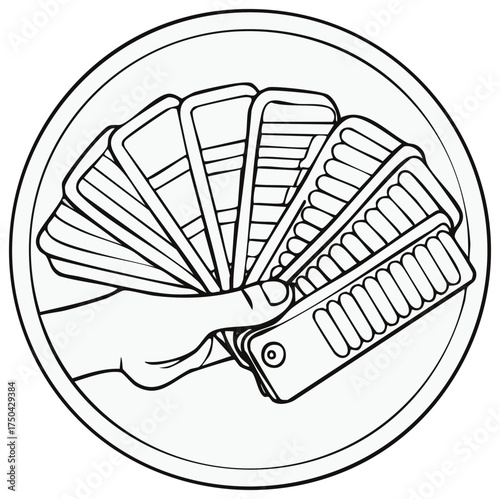 Hand Holding Color Swatches in a Circle, Line Art Illustration for Design and Home Improvement Projects