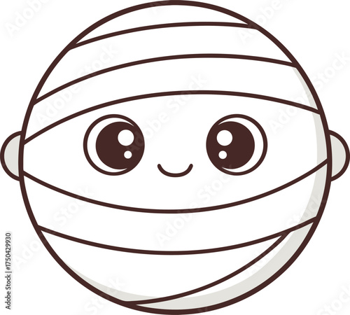 Vector illustration of round mummy character with bandages and cute eyes