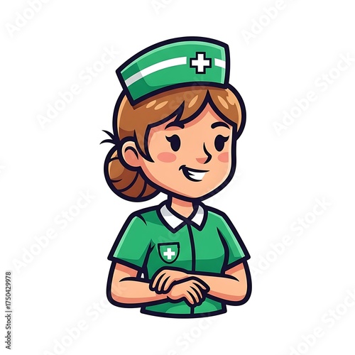 Cartoon Nurse Illustration - A Dedicated Healthcare Professional in Green Uniform.