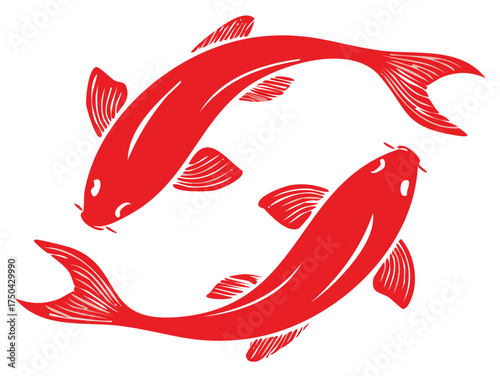 Two red koi fish swimming in a circle vector illustration
