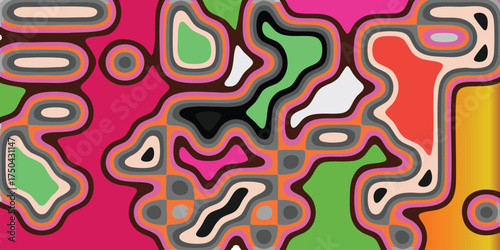 Psychedelic Abstract Flowing Pattern Background Vibrant Contoured Labyrinth Art.