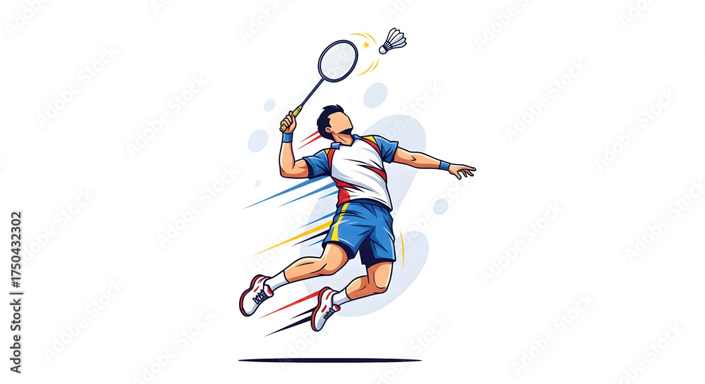 Fototapeta premium Dynamic illustration of a male badminton player jump