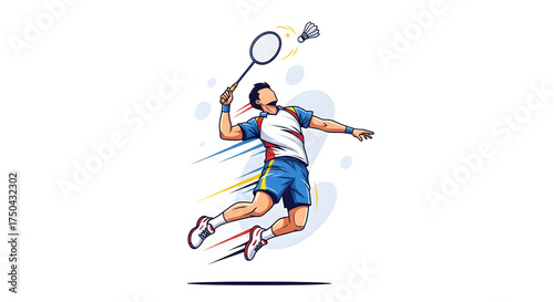 Dynamic illustration of a male badminton player jump