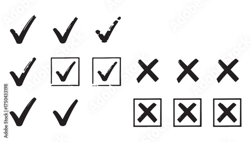 Free Download Check tick mark icon set. Cross box x check mark checkbox v list vector draw hand drawn sketch doodle brush marker checklist symbol wrong right circle. Vector Illustration - GFXLoad