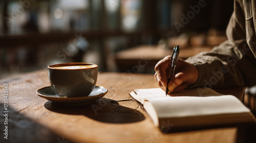 ノートとラテで思考を整理する人 / Person Reflecting with Notebook and Latte